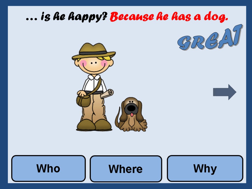 … is he happy? Because he has a dog. Where Why Who GREAT